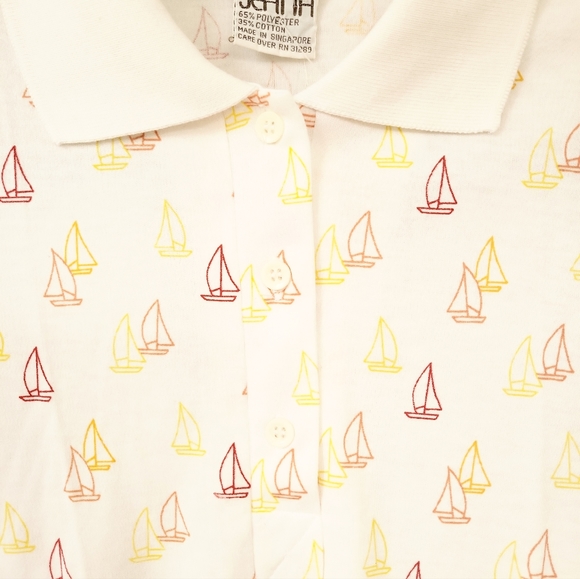 Vintage 80's Jeana Sailboat Collared T Shirt S NWT - Picture 5 of 7